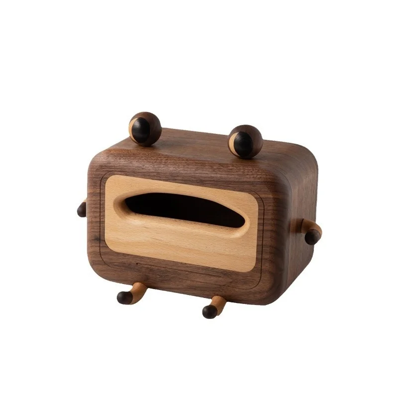 Cartoon Creative Bamboo Tissue Box Simple Solid Black Walnut Napkin