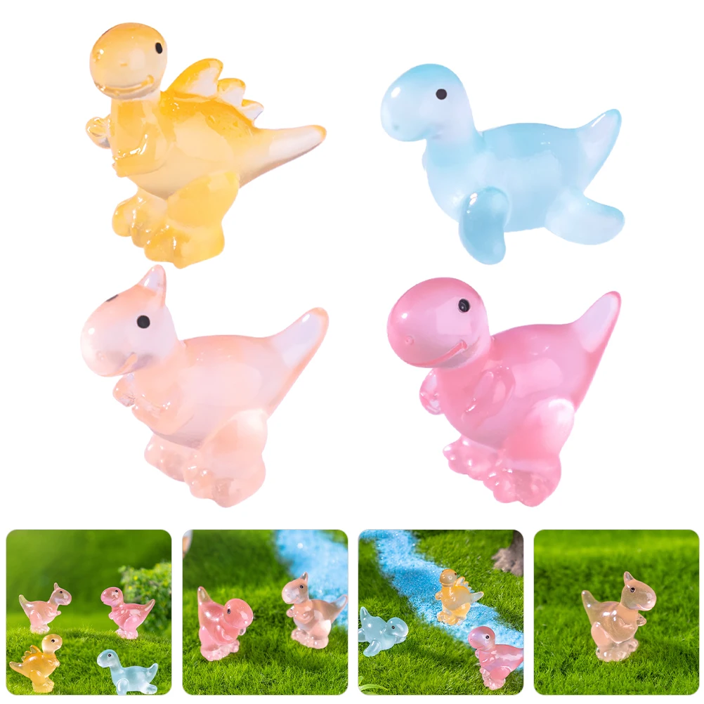 

8pcs Glow In The Dark Dinosaur Figurines Mini Resin Statues Garden Decor Cake Toppers Party Favors Weather Resistant Miniature