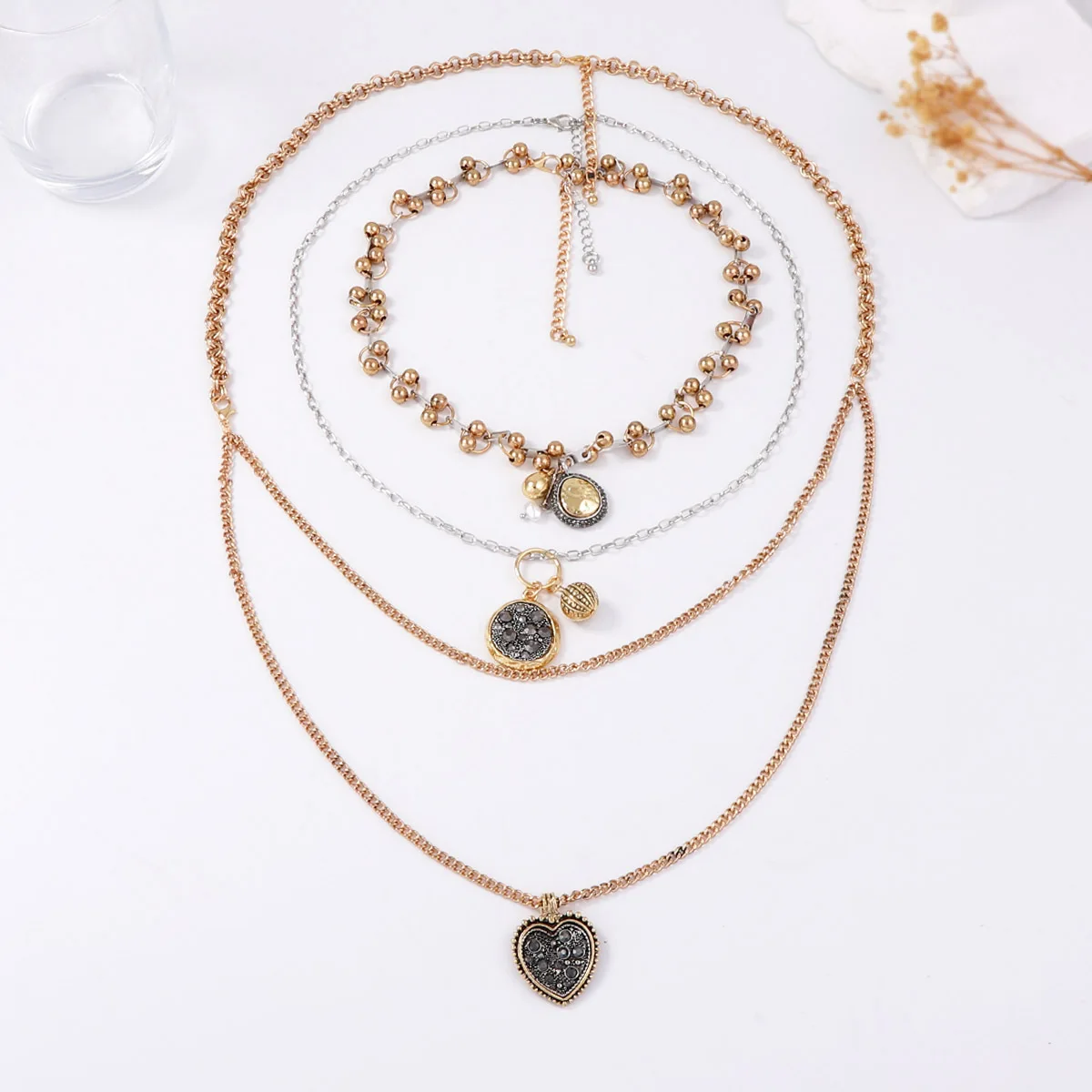 

3Pcs/sets ZAA Vintage Metal Chains Geometric Pendant Necklaces for Women Statement Jewelry Neck Accessories