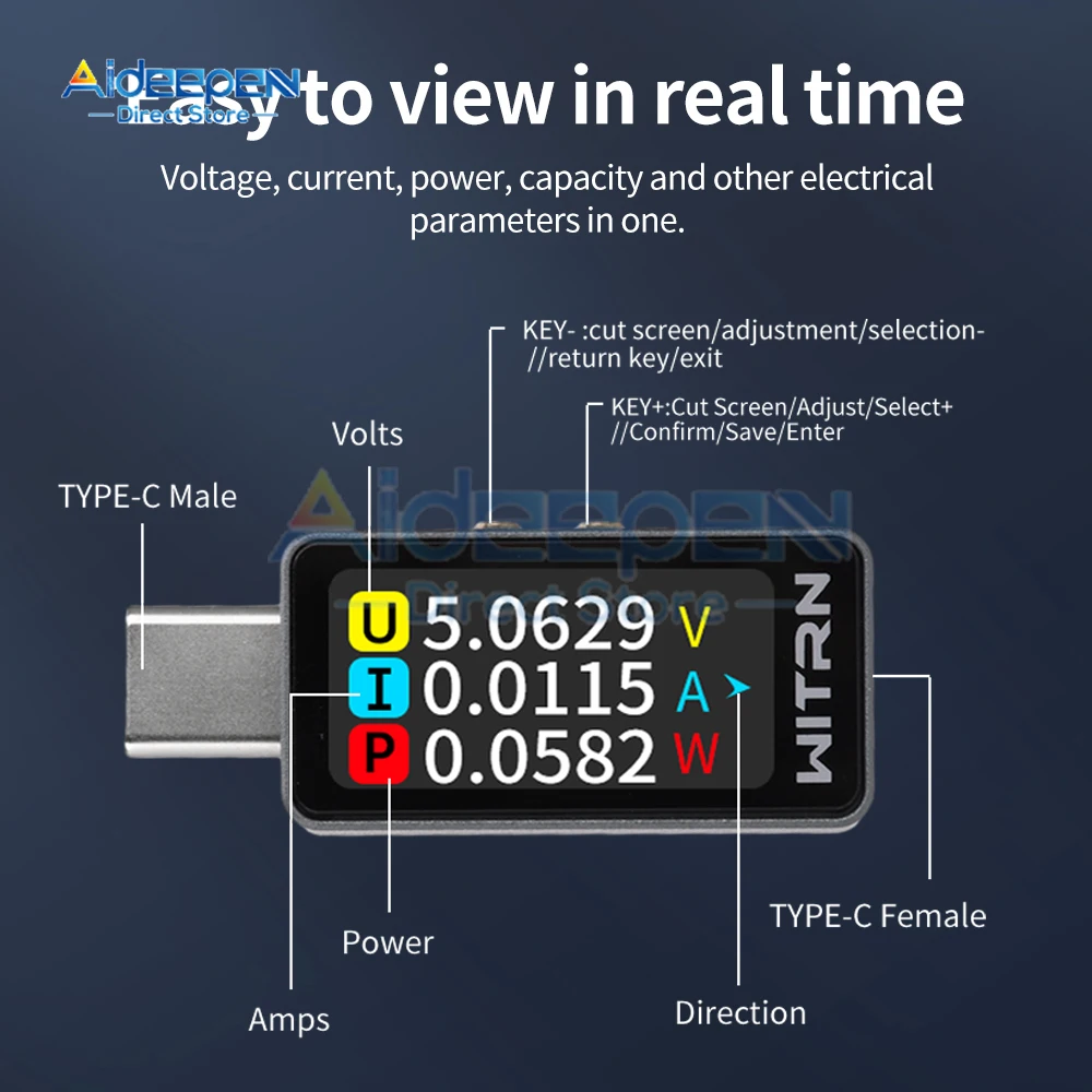 Type-C Tester DC 4-28V 0-6A Digital Voltmeter Amperimetro Voltage Current Meter Ammeter Detector Power Bank Charger Indicator