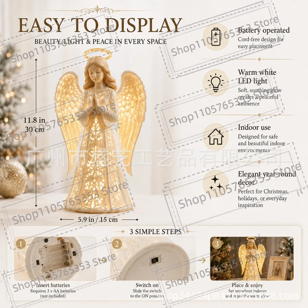 2027 Angel Christmas Guardian Light, Symbol of Hope Love Protection,Praying Figurine with Warm Golden Glow,Home decoration