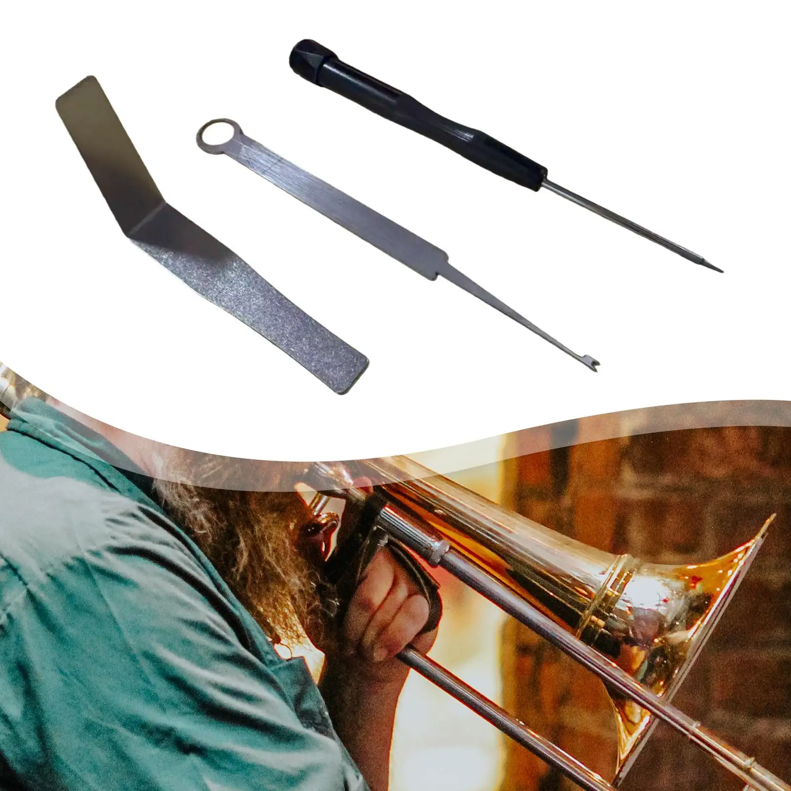 

3-х предметный инструмент для ремонта деревянных духовых инструментов заменяет деталь, компактный набор отверток с пружинным крючком для саксофонов