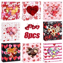 8pcs Love Heart Candy Gift Box with Window Valentines Day Chocolate Cookie Packaging Paper Boxes Wedding Birthday Party Supplies