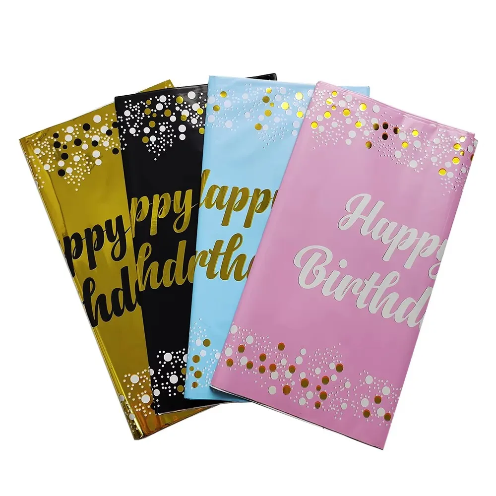 Happy Birthday Disposable Tablecloth Dot Star Printed Rectangle Desk Cloth Wipe Table Cover for Birthday Party Baby Shower Decor