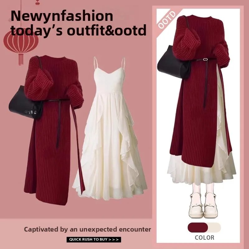 

Осень-зима, женский вязаный комплект больших размеров, сексуальный утягивающий длинный костюм-двойка Dr, костюм из двух предметов с высокой талией и ремешком Dr Sweet Sle