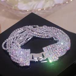 New Trendy Round Clasp Bracelet for Women Shine Rhinestone Multi-layer Bangles Silver Plated Charm Bracelets Jewelry Accessories