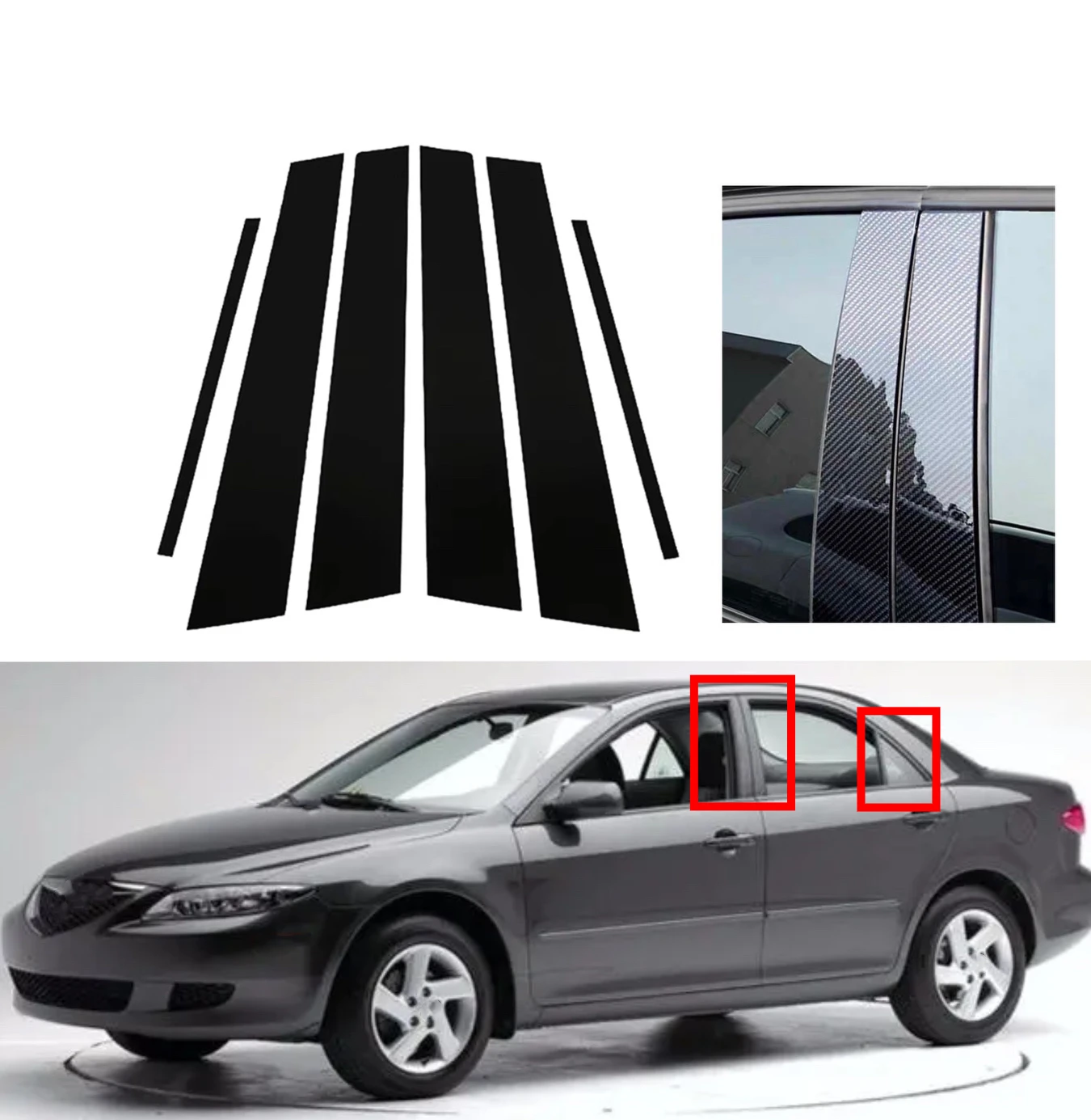 

Fit For Mazda 6 Sedan Pre-facelift Liftback 2003 2004 2005 2006 2007 6pc Silvery Glossy Black Pillar Posts Window Sticker Cover