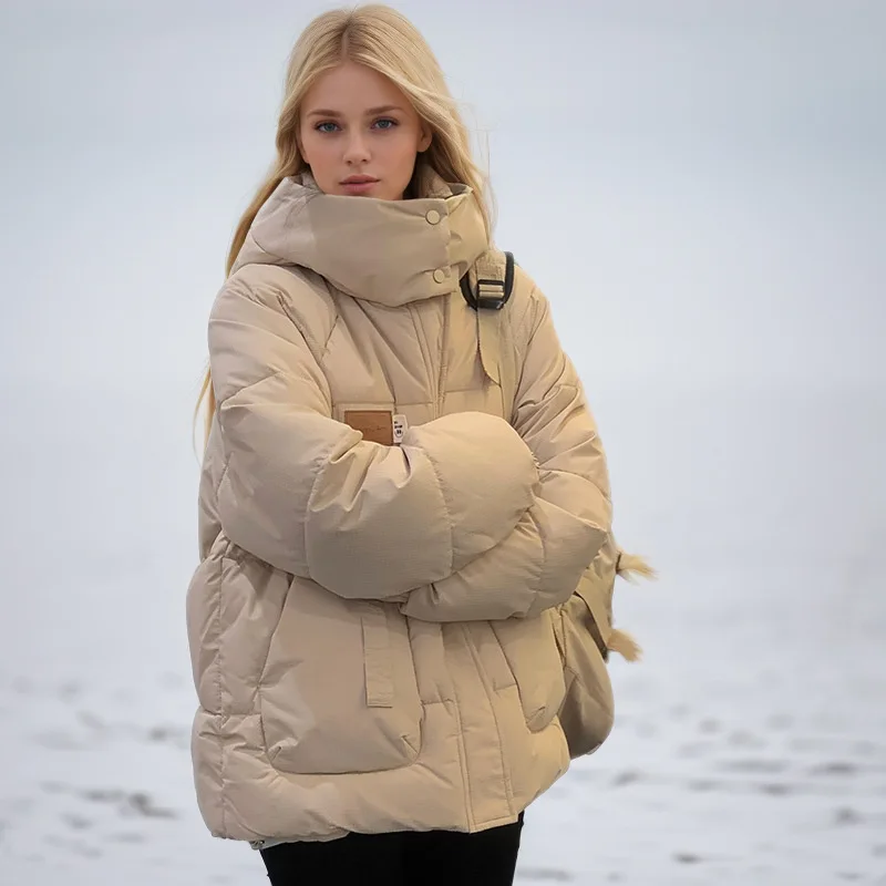 Moda feminina jaqueta de inverno sólido zíper à prova de vento bolsos com capuz casaco acolchoado recortado minimalista outwear para o sexo feminino