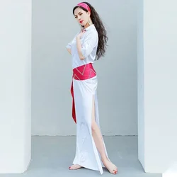 Cheap Egypt Baladi Shabby Saidi Robe Loose Women Belly Dance Oriental Dancing Practice Wite Costume 4 Piece Set With Belt