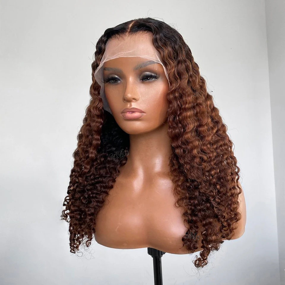 Encaracolado pré-arrancadas peruca dianteira do laço para mulheres negras, cabelo do bebê, Glueless, macio, mel loira, marrom, Kinky, longo,