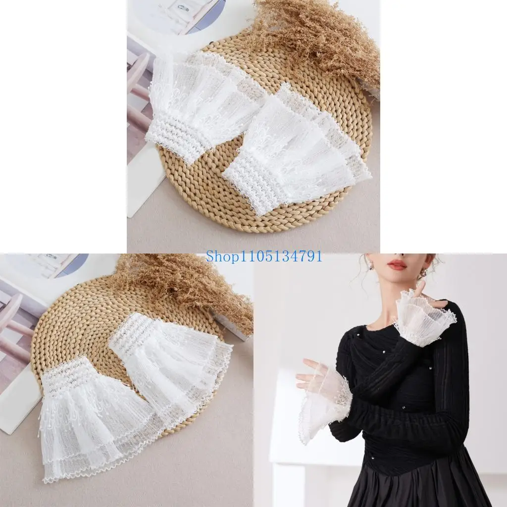 

98km Lace Arm Sleeves Wrist Cuffs Double Layer Flower Decorative Sleeves For Woman