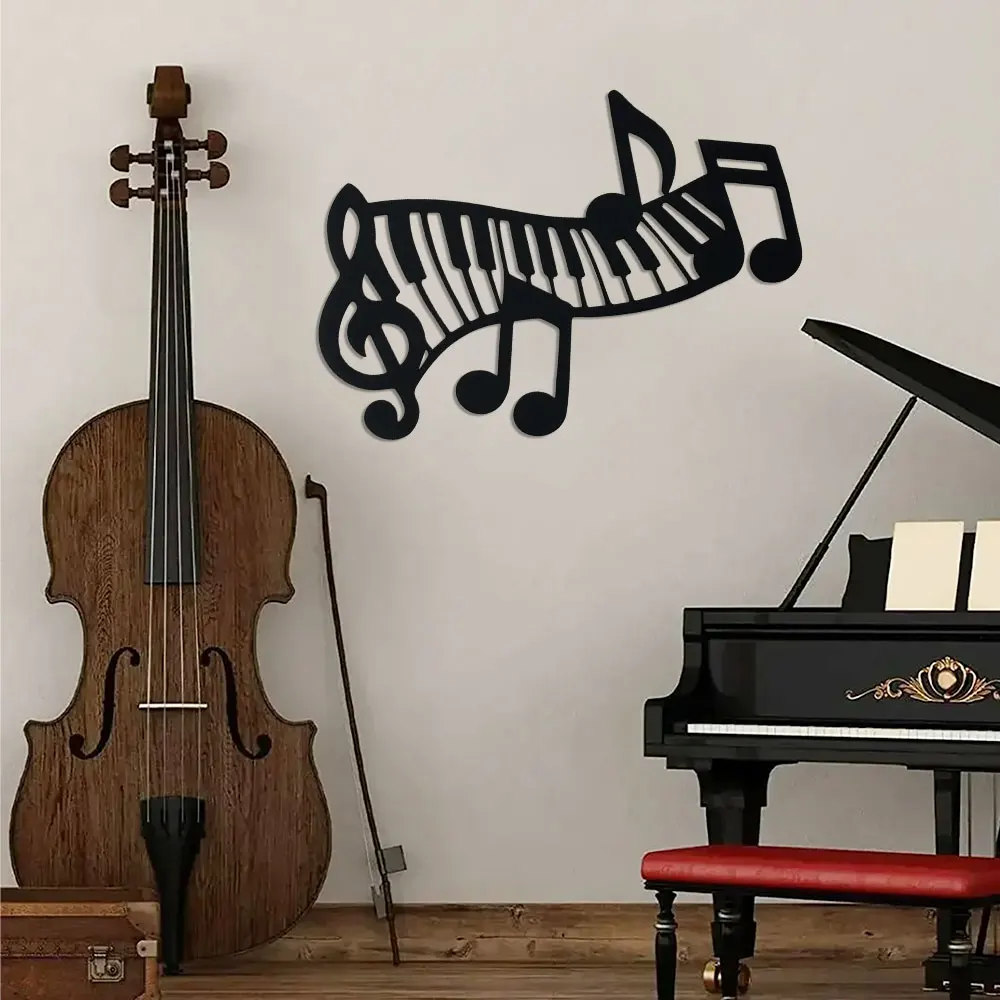 Metall-Raumdekoration, 1 Stück, Eisen, Klavier, Musiknoten, Wandkunst, elegante abstrakte Metallplakette, vielseitige Wanddekoration, mit wiederverwendbarem Design
