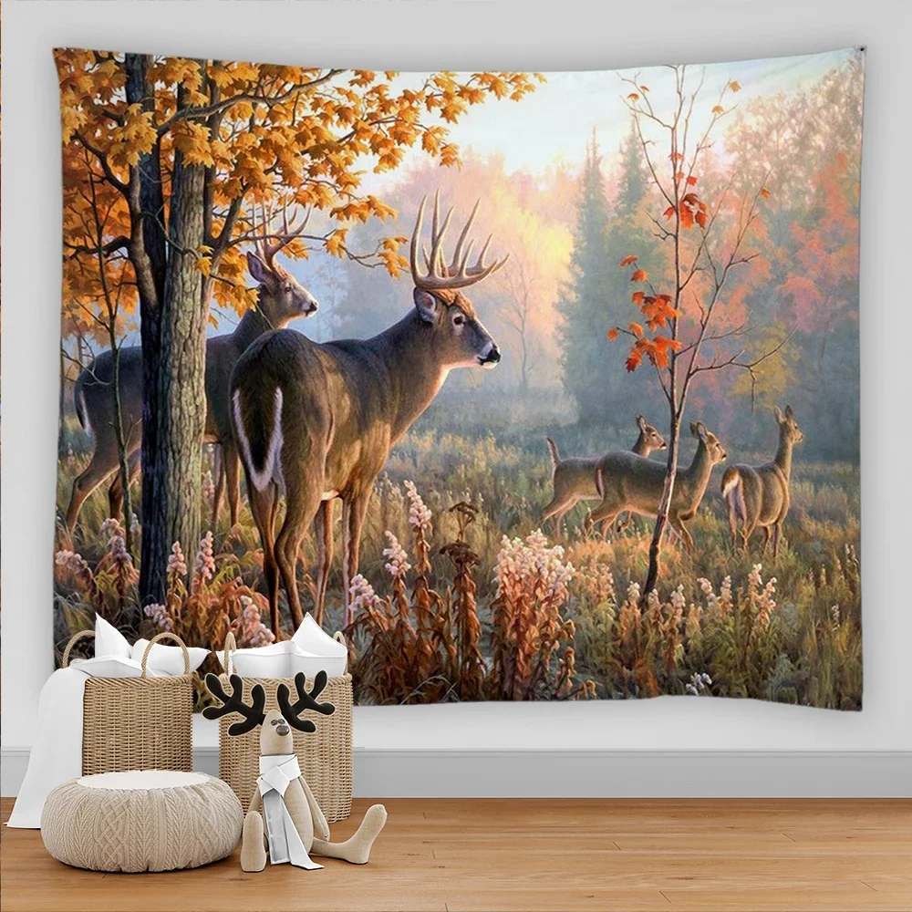 Elk Wall Tapestry Wall Hanging Psychedelic Forest Reindeer Deer Pattern Wall Cloth Home Decor Mandala large Tapestry Carpets