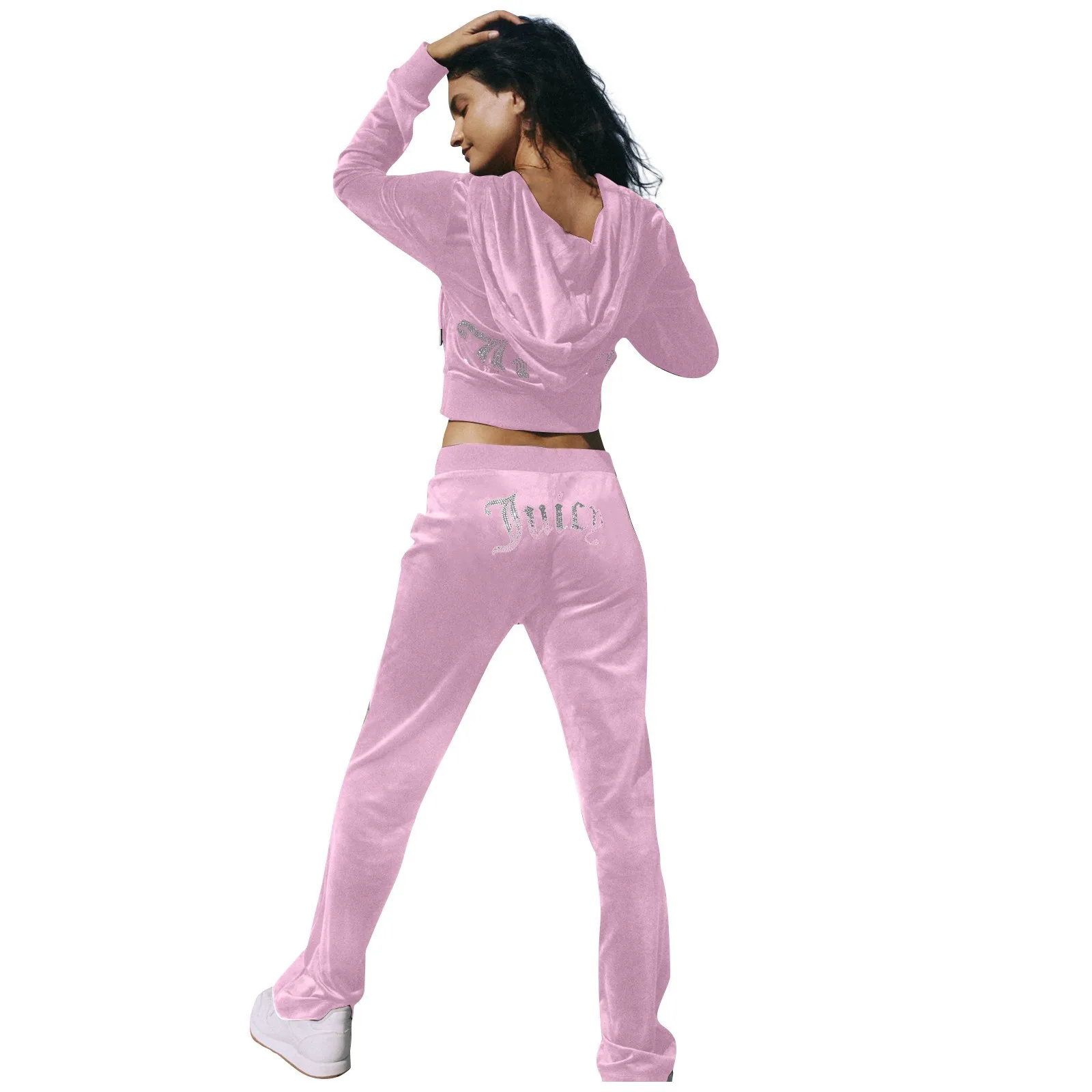 Women'S Two-Piece Casual Long Sleeved Hot Diamond Diamond Velvet Sports Casual Set  Pantalones De Mujer брюки женские Ropa Mujer