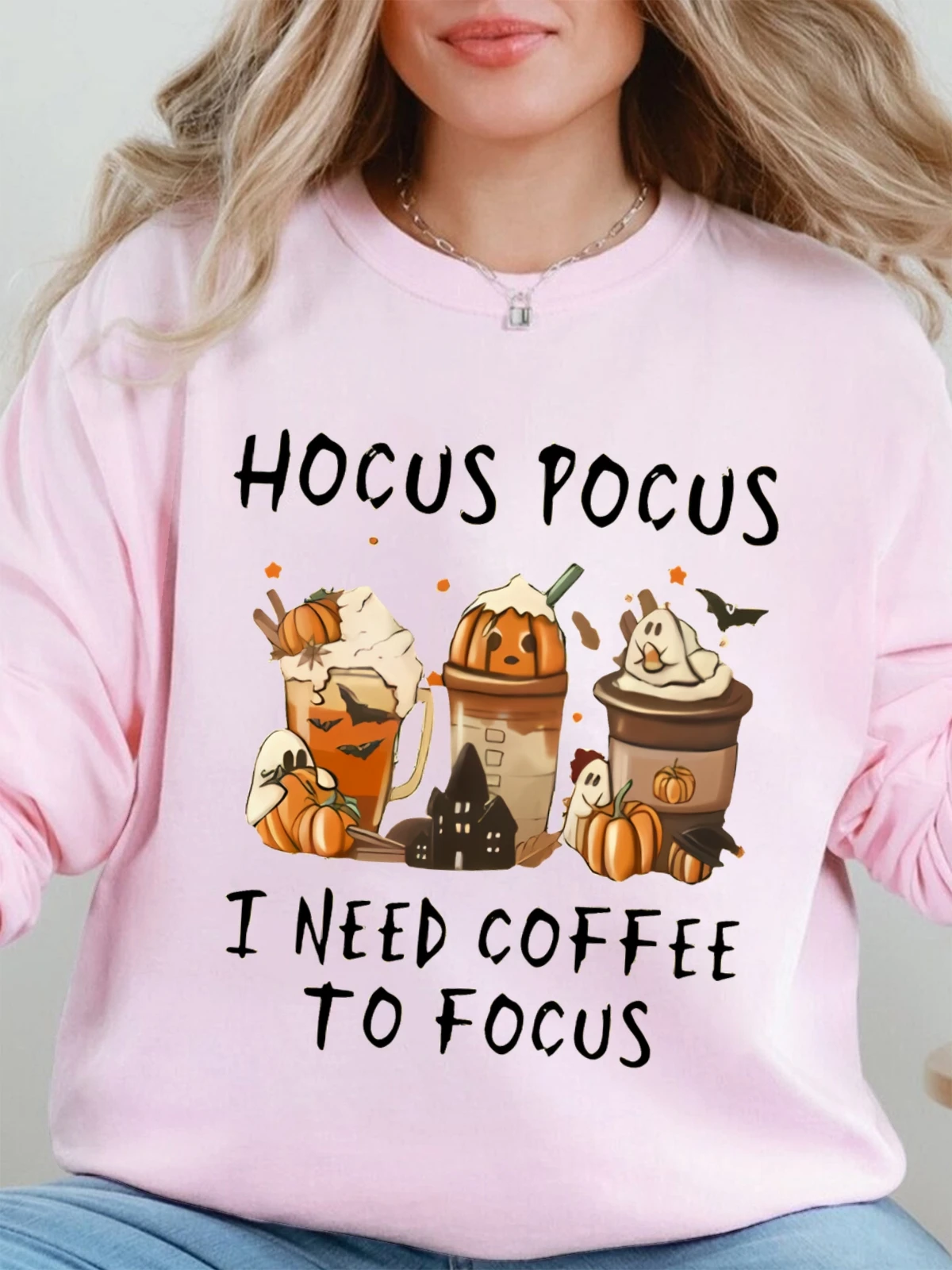 カボチャコーヒーファンパターンプリントスウェットシャツ秋と冬の女性のラウンドネックパーカー長袖プルオーバーカジュアル服