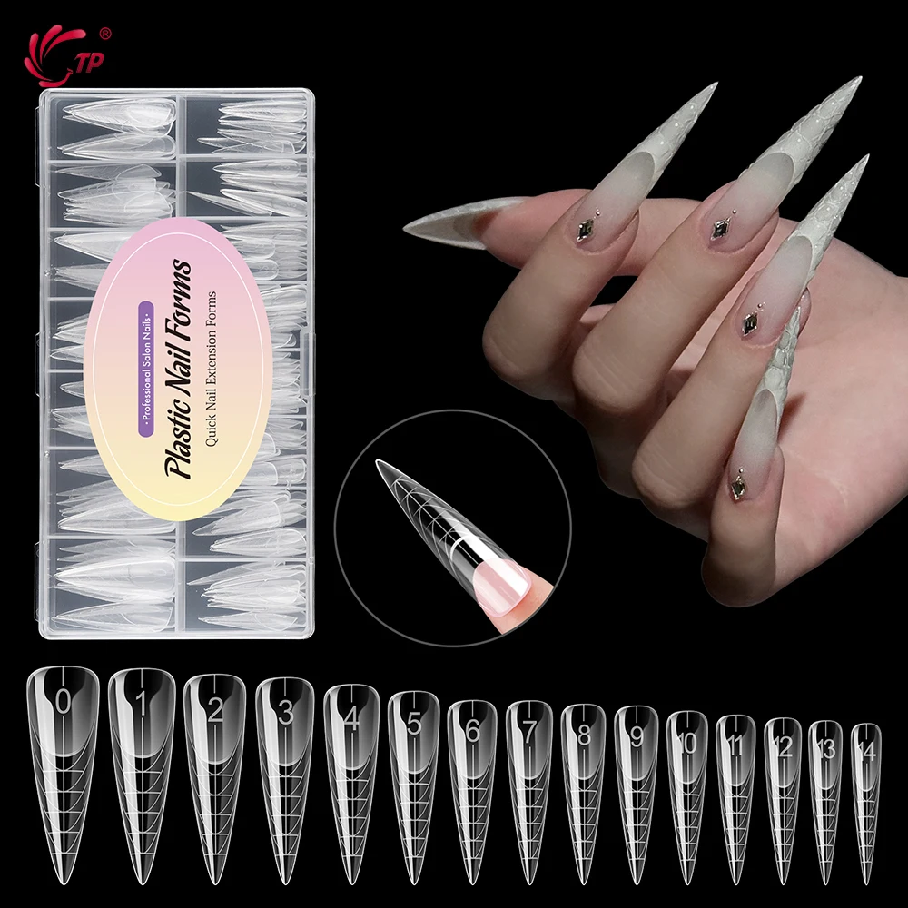 TP 프렌치 스틸레토 듀얼 네일 폼 150개 퀵 빌딩 젤 아크릴 네일 몰드 풀 커버 연장 탑 폼 (폴리 네일 젤용)