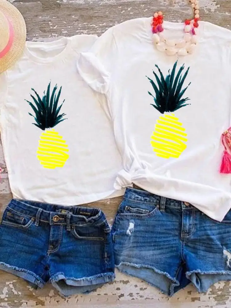 

Tee Family Matching Outfits Pineapple Beach Sweet Graphic T-shirt Women Girls Boys Kid Child Summer Mom Mama Clothes Clothing