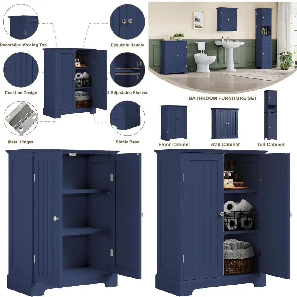 

Синий отдельно стоящий шкаф для хранения в ванной комнате с 2 дверцами и регулируемыми полками для гостиной