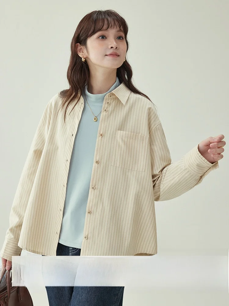 

AMUU оригинальное корейское длинное полосатое пальто Sve irt, женское осеннее новое пальто на одной пуговице, дышащий топ из смеси хлопка из полиэстера