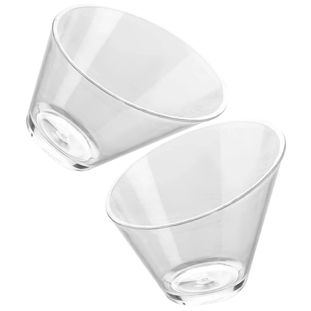 

2pcs Portable Ice Cream Bowl Transparent Slanted Kitchen Tableware Food Container Snack Dessert Plastic Fruit Storage Reusable