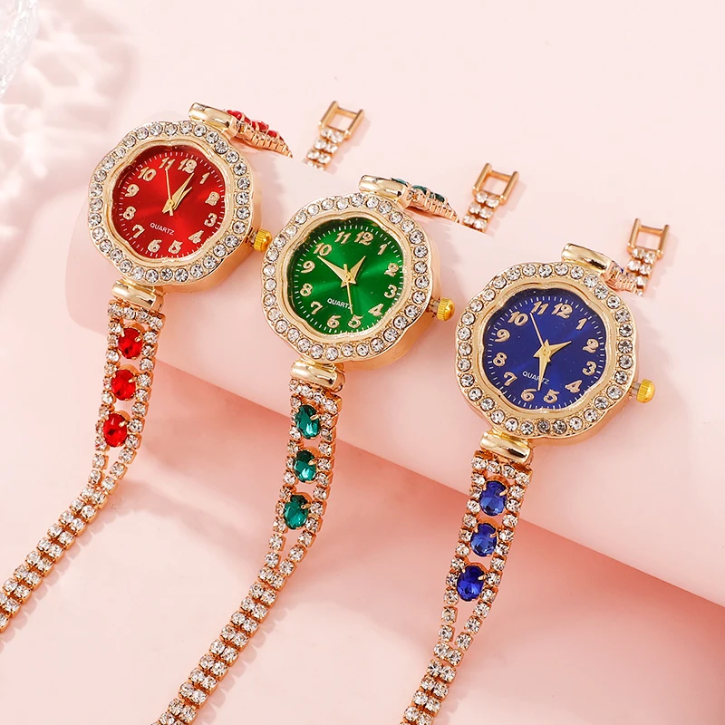 Diamond Women Watches Red Watch Ladies Wrist Watches Luxury Brand Rhinestone Womens Bracelet Watches Female Relogio Feminino