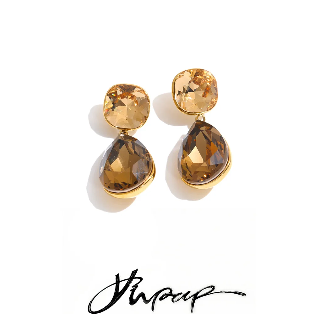 Yhpup Stainless Steel K9 Crystal Drop Earrings Stainless Steel Dual Layer High Quality New Arrivals Jewelry