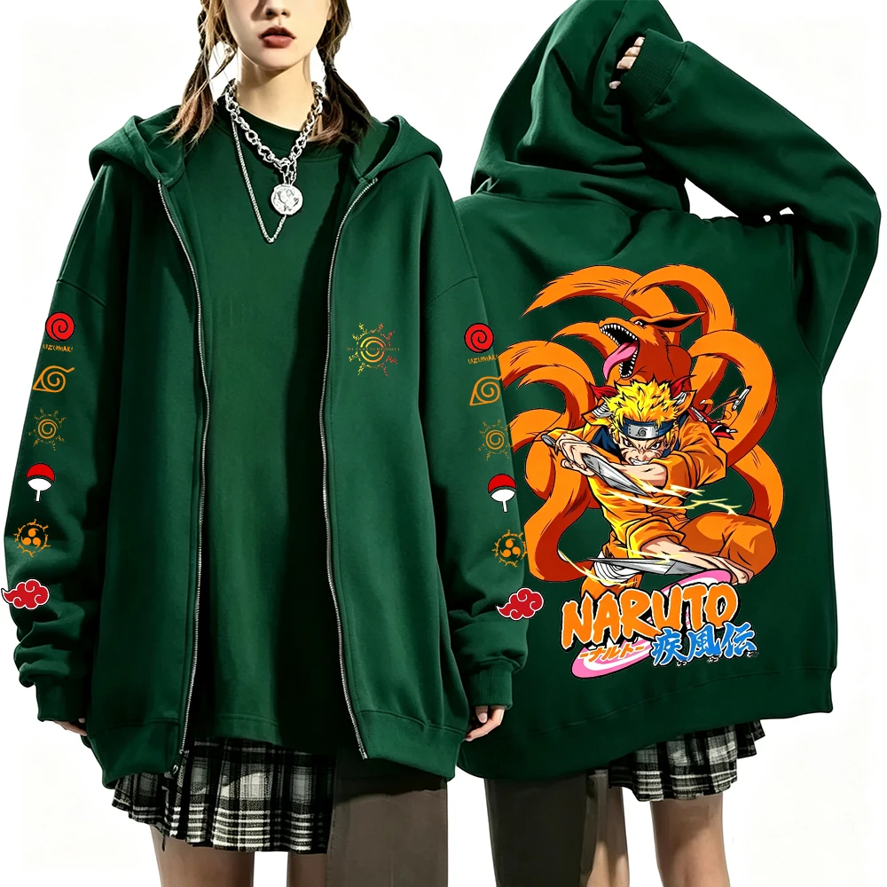 Moletom com Capuz Naruto Uzumaki Nine Tails para Homens e Mulheres, Estilo Harajuku Streetwear, Jaqueta de Manga Longa com Estampa de Desenho Animado