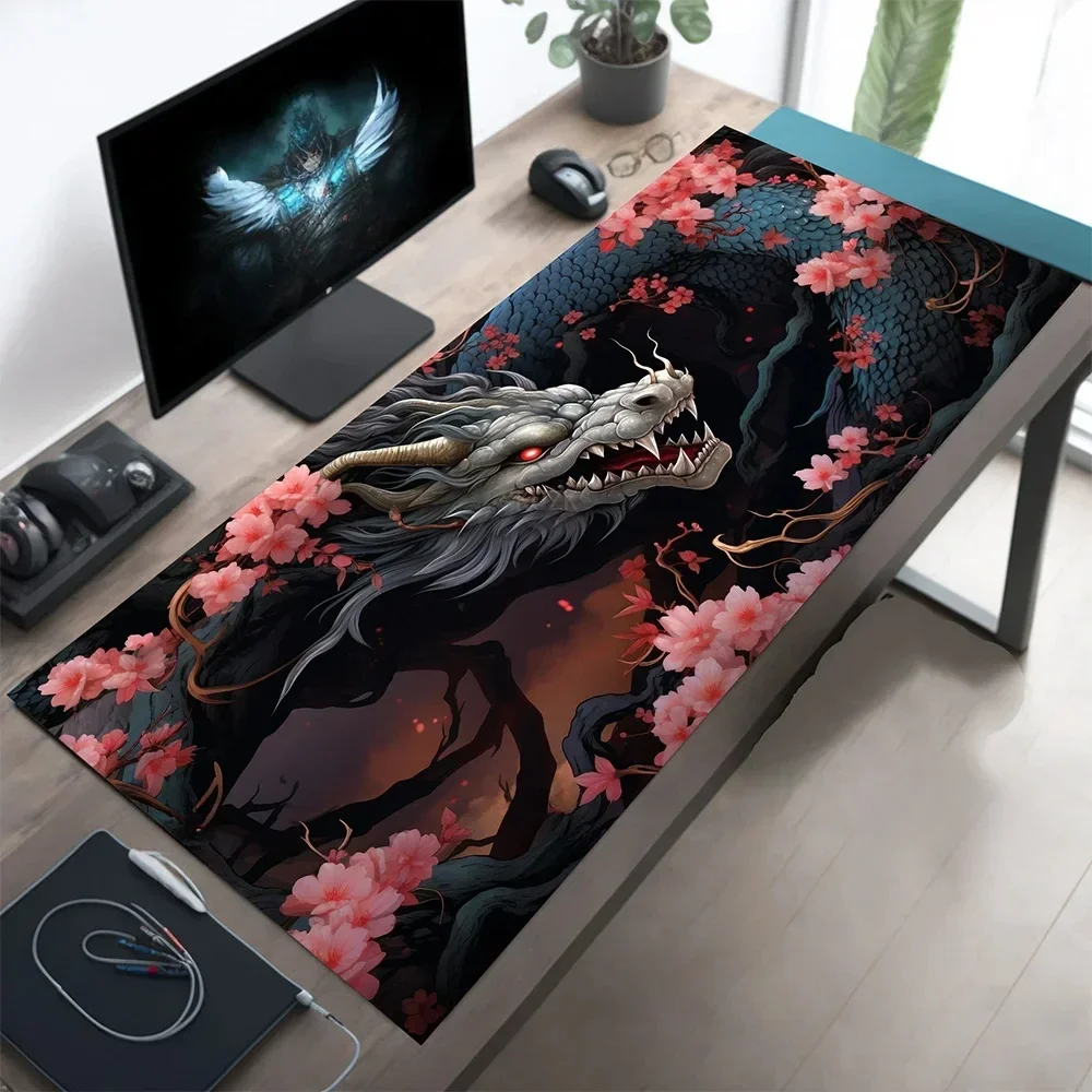 Sakura Dragon Cool Gaming Mouse Pad Non-slip and Wear-Resistant Rubber Bottom with Stitched Edge Keyboard Mat Suitable for work