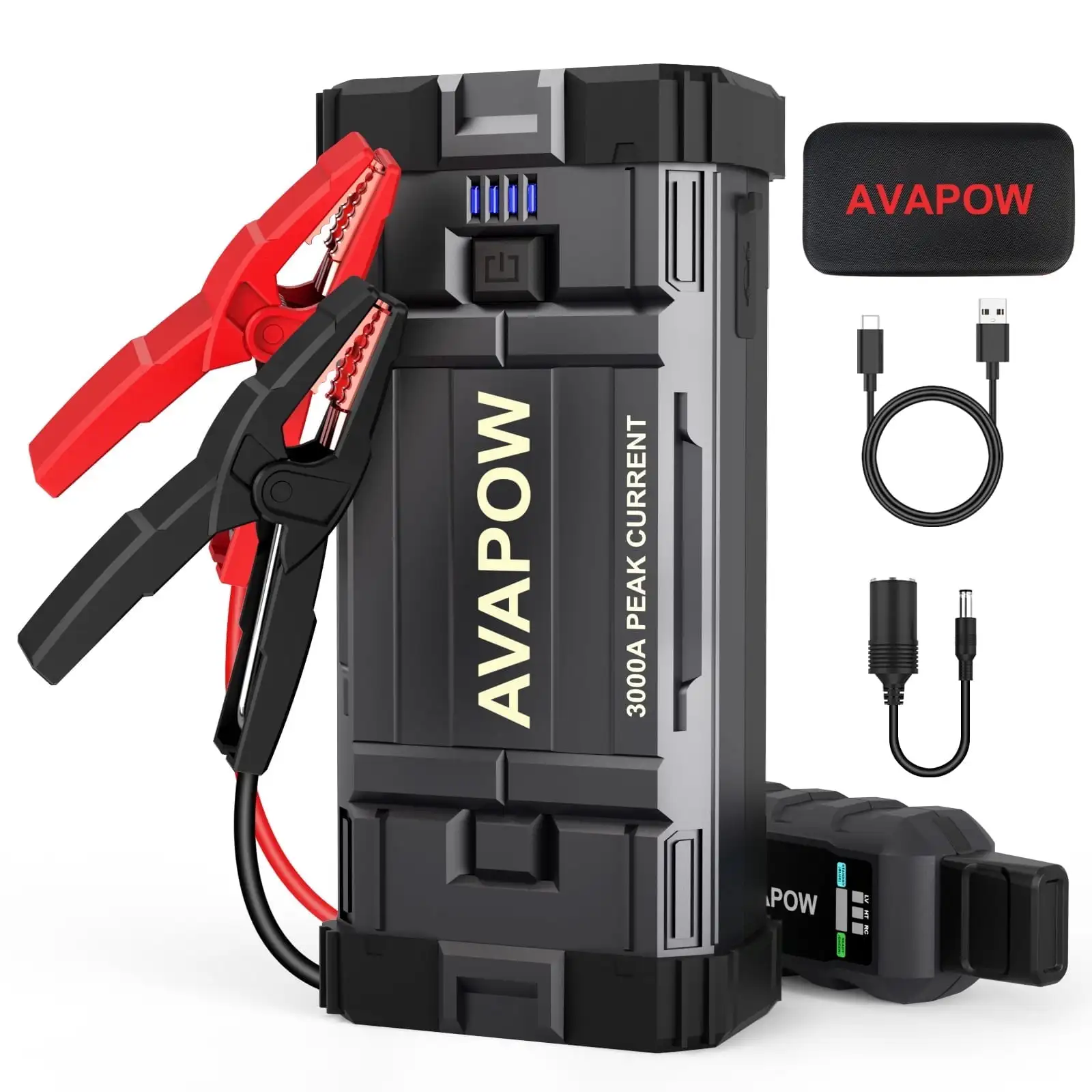 AVAPOW Car Battery Jump Starter ,3000A Peak Portable Jump Starters for Up to 8L Gas 8L Diesel Engine with Booster Function