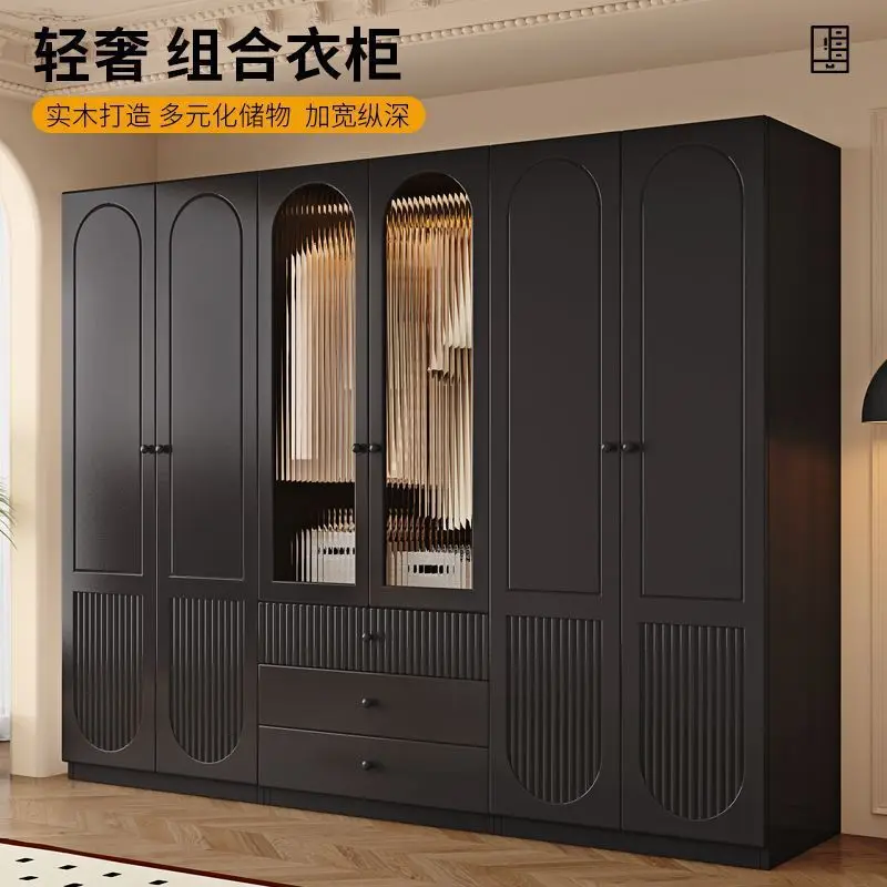 Solid wood wardrobe household bedroom wardrobe storage cabinet against the wallmodern simple large-capacity hanging wardrobe
