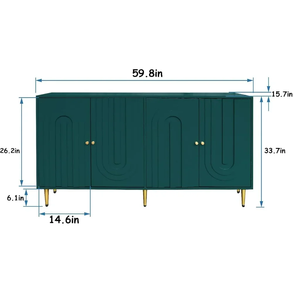 Aparador moderno de 60 pulgadas, mueble decorativo para Buffet, mesa de entrada verde con almacenamiento, Credenzas de madera para sala de estar, Bar en casa