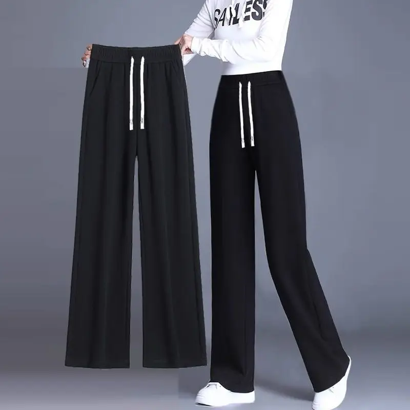 2023 New Spring and Autumn Fashion High Waist Drawstring Pocket Loose Casual Small Oversize Drop Straight Leg Wide Leg Pants