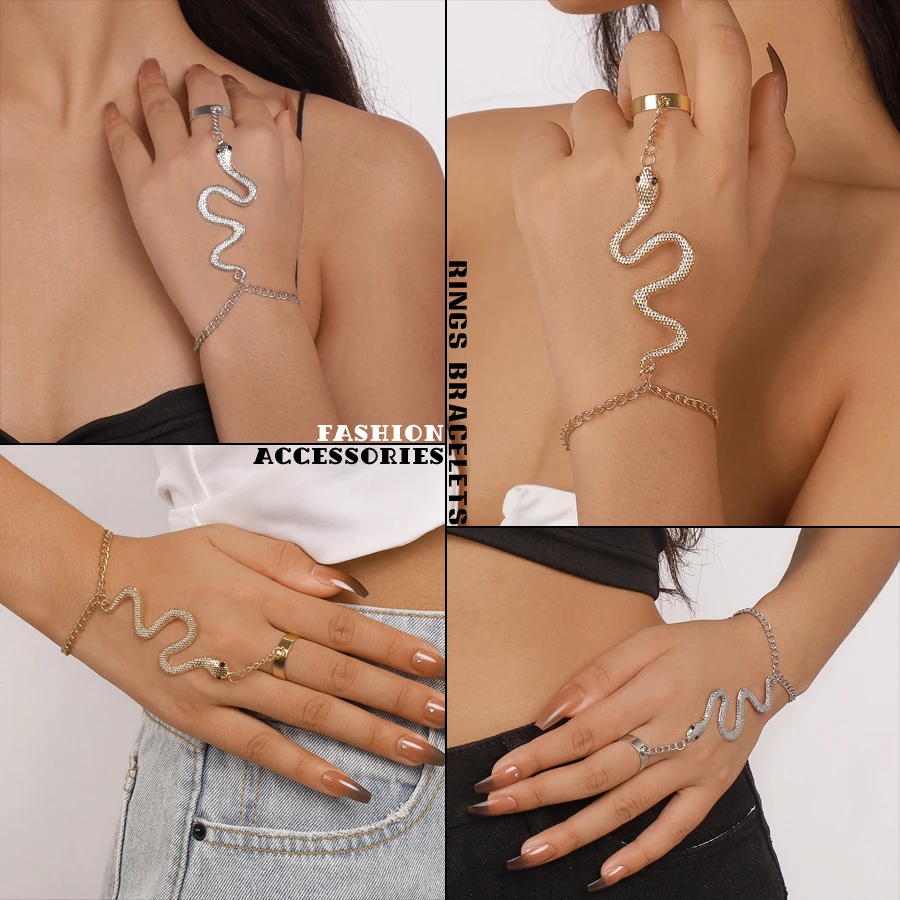 

Fashion Snake Hand back Chains Decorative Finger Bracelets Ornaments Adjustable Open Rings Bracelets Sport Leisure Accessories