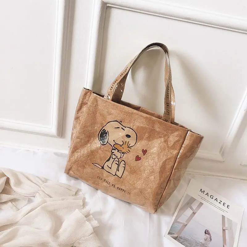 Snoopy Minnie one-shoulder transparent kraft paper large-capacity tote bag Japanese versatile and cute high-looking commuter bag