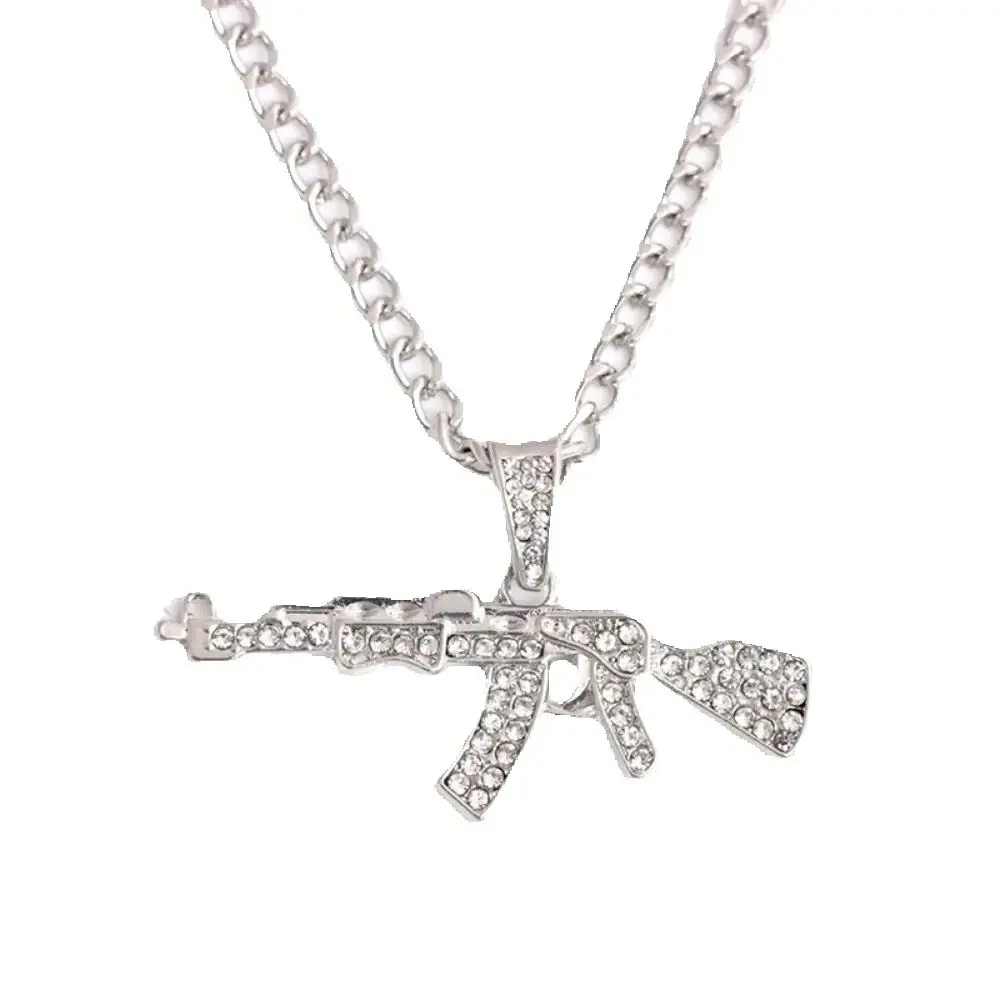 Fashionable and cool creative AK47 gun pendant necklace hip hop party small beads jewelry men and women pendant accessories view 3
