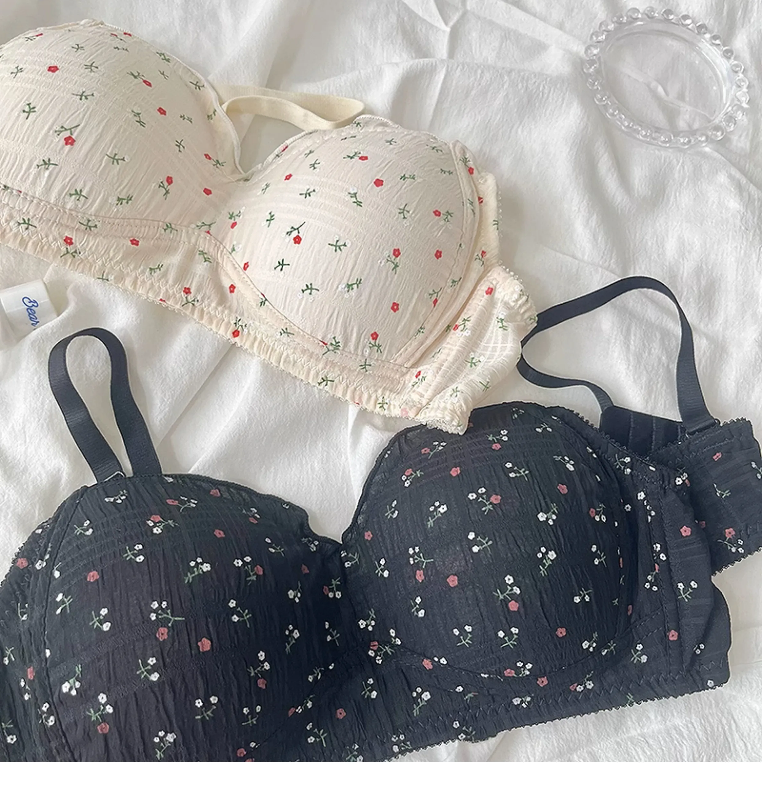 Sweet floral lingerie cute thin section bra without steel ring gathered bras girls confortable underwear