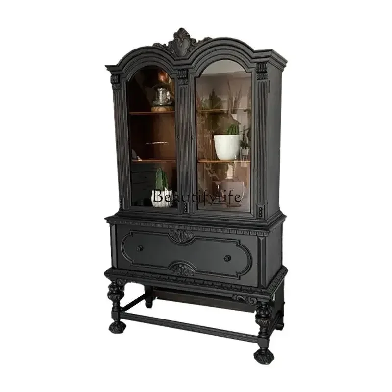 

Retro solid wood display cabinet entrance foyer decorative cabinetL
