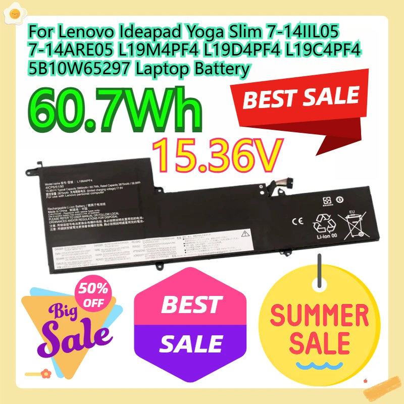 

For Lenovo Ideapad Yoga Slim 7-14IIL05 7-14ARE05 L19M4PF4 L19D4PF4 L19C4PF4 5B10W65297 Laptop Battery 15.36V 60.7WH