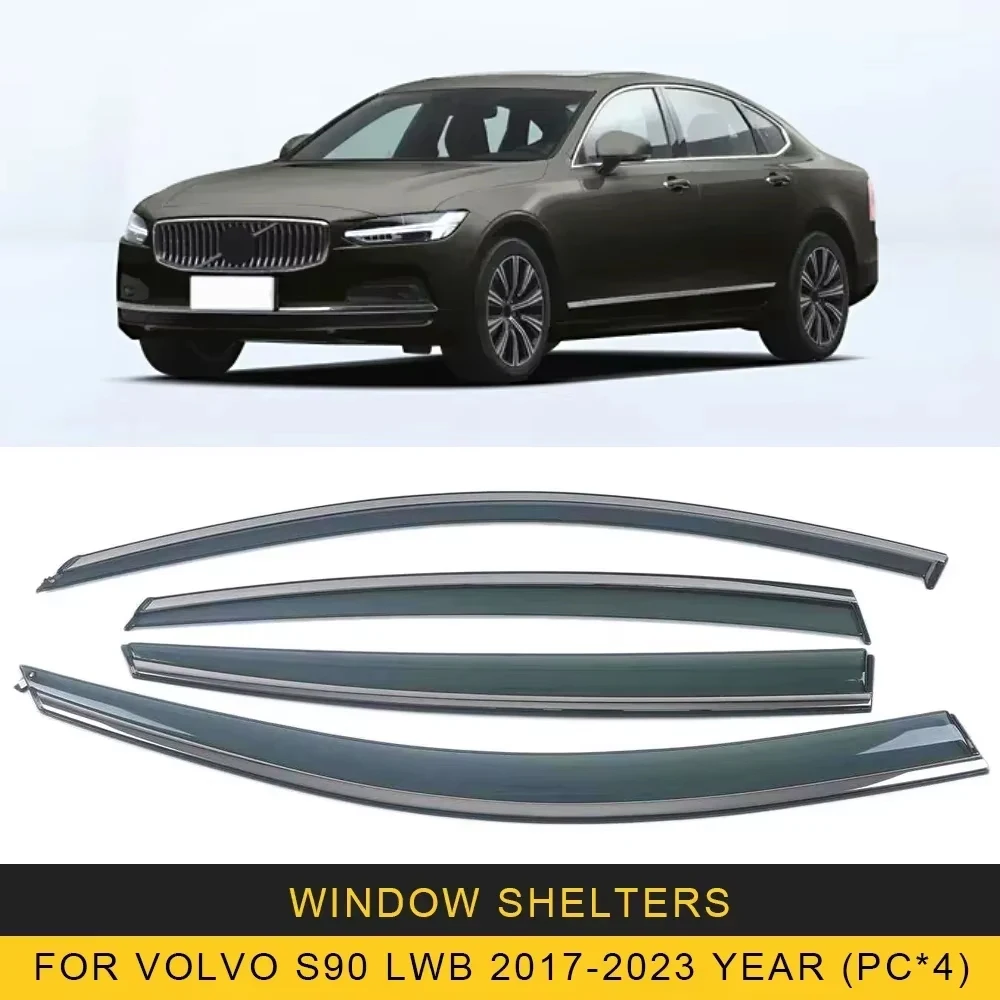 

Chrome Strips Rain Guards for Volvo S90 LWB 2017-2023 Window Visor Wind Deflectors Door Visor Vent Shades Ventvisor
