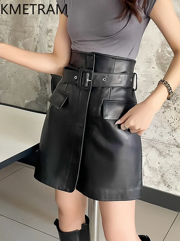 Real Sheepskin Skirts Elegant Genuine Leather Skirt for Women 2024 Spring Autumn Women's Clothes High Waist Mini Skirt Slim Fit