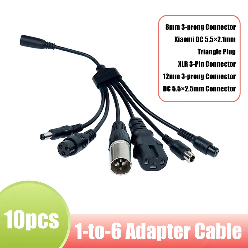 10pcs DC 5.5×2.1mm Female Conversion Cable DC to 3pin XLR/3-prong Aviation/8mm RCA Connector Car Battery Charger Adapter Cables