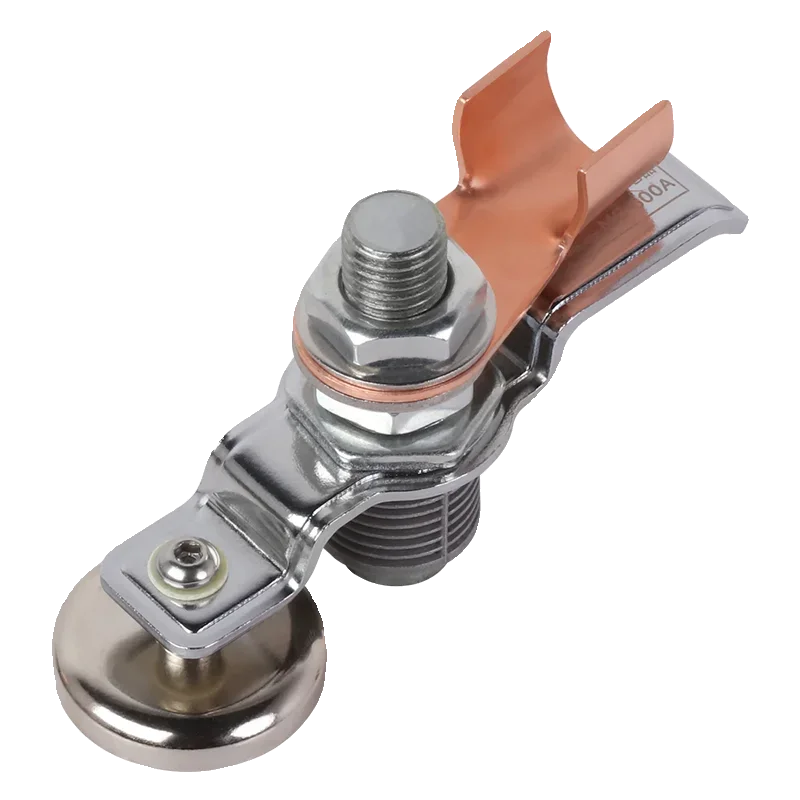 Strong ma-gnetic grounding device, electric welding machine, magnet striking iron, iron head holder, strong