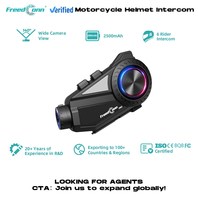 FreedConn R3 Pro V2 2K Helmet Action Camera WiFi Moto Video Recorder 50H Battery Helmet Headset motorcycles intercom