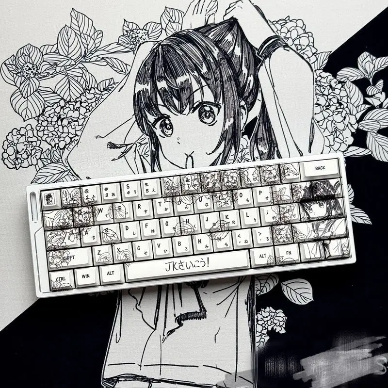 Jk Little Girl Keycap غطاء لوحة المفاتيح الميكانيكية عملية التسامي الحراري التكيف 60/68/75/87/98/104/108