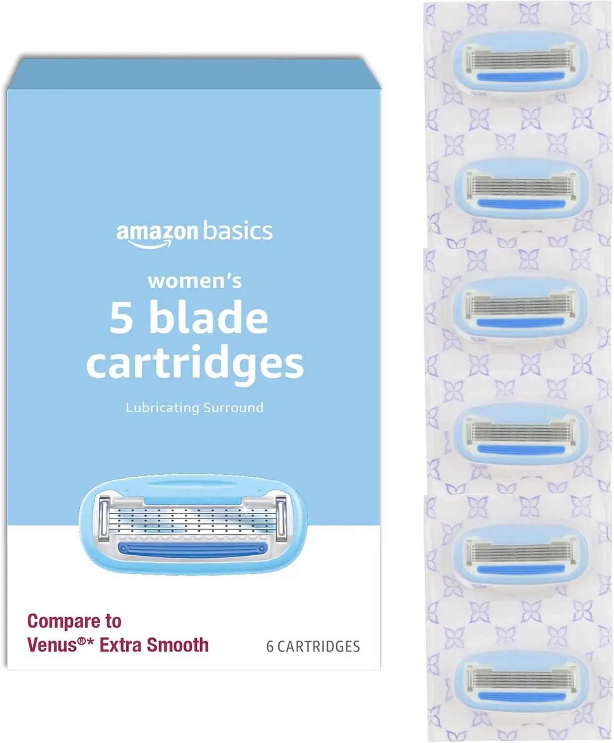 5-Blade Razor Refills for Women, 6 Count, Comfort-Coated, Hypoallergenic, Moisture Lubrication