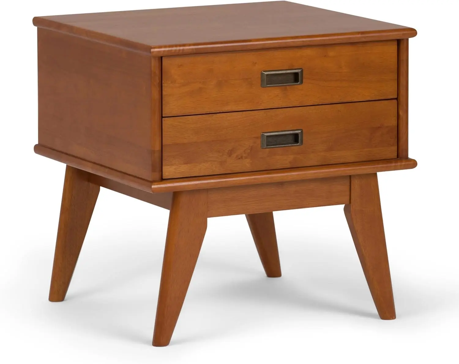 Draper Solid Hardwood 22 inch wide Rectangle End Side Table in Teak Brown with Storage, 2 Drawers, for the Living Room