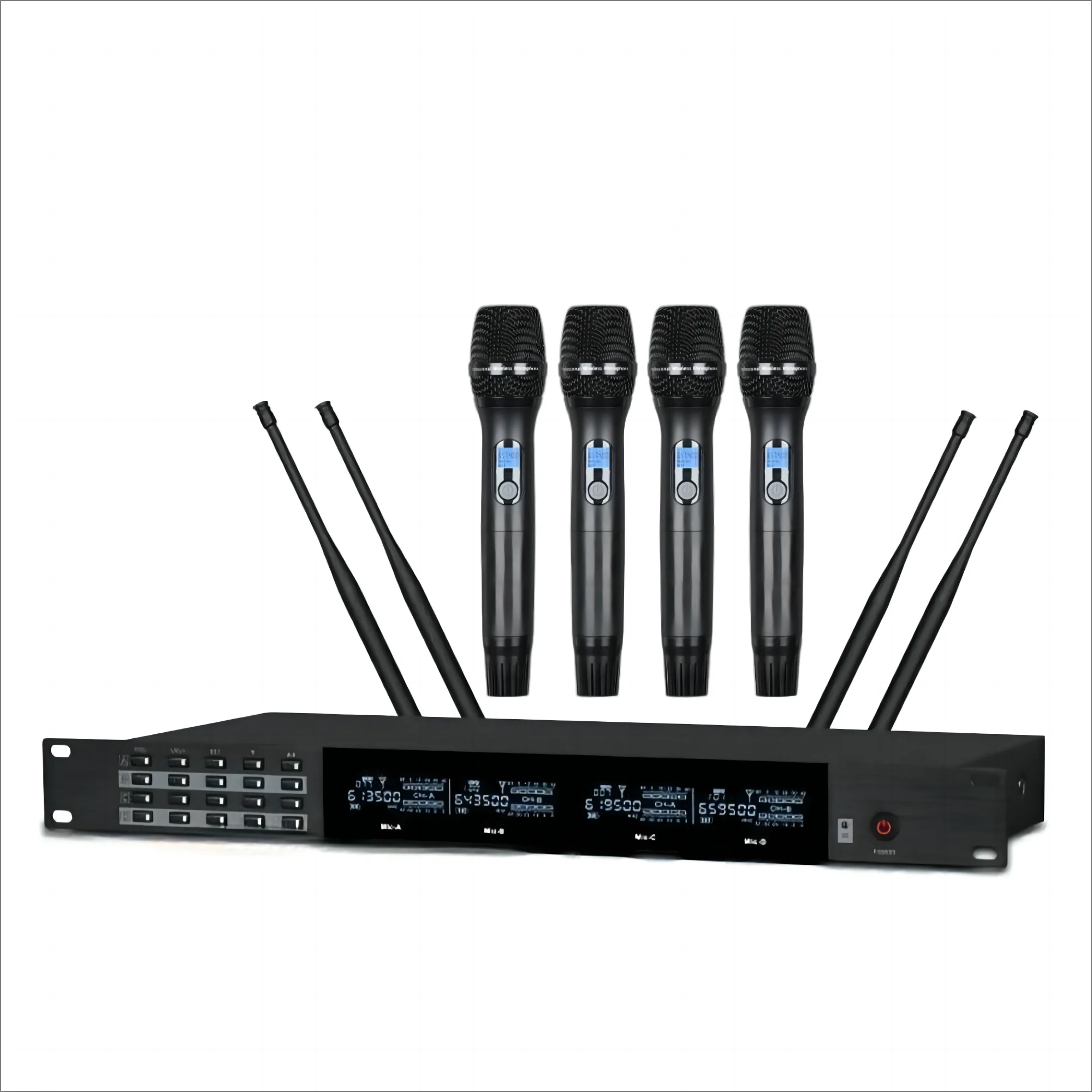 

Professional 4 Channel UHF Wireless handheld Microphone System Noise Cancelling Metal Stage Performance Karaoke Mic Meetings