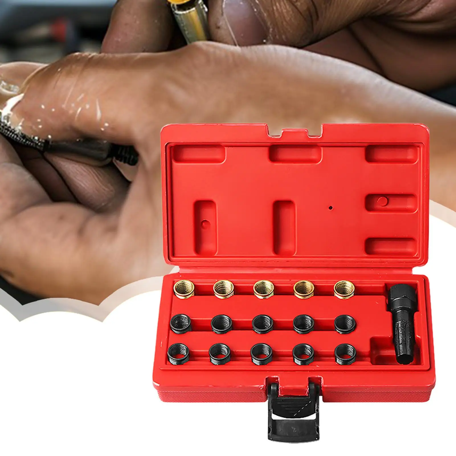 طقم تصليح المكونات 16 قطعة Helicoil الحنفية المهنية التوصيل الموضوع طقم تصليح مع حقيبة محمولة لشاحنة سيارة Suv Rv سيدان