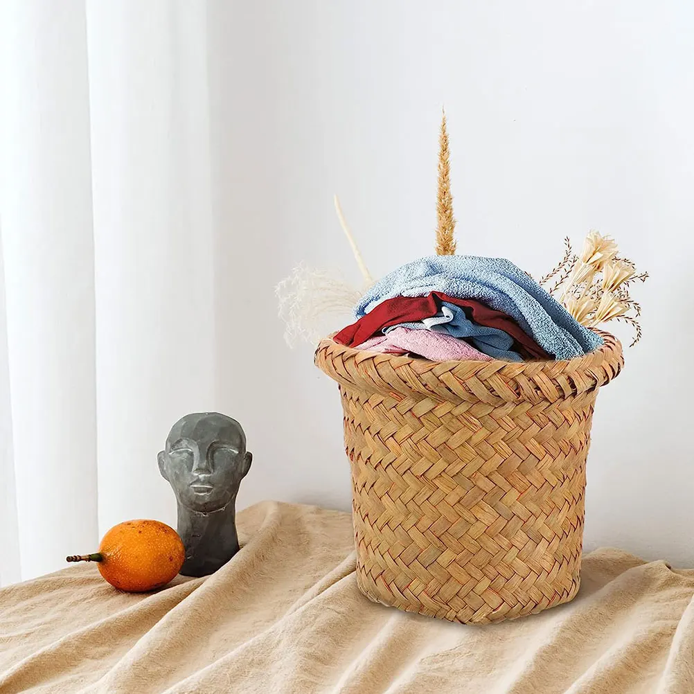 

Woven Trash Can Multi-Use Storage Basket Garbage Holder For Bathroom Home Fresh Natural Elegant Woven Garbage Can