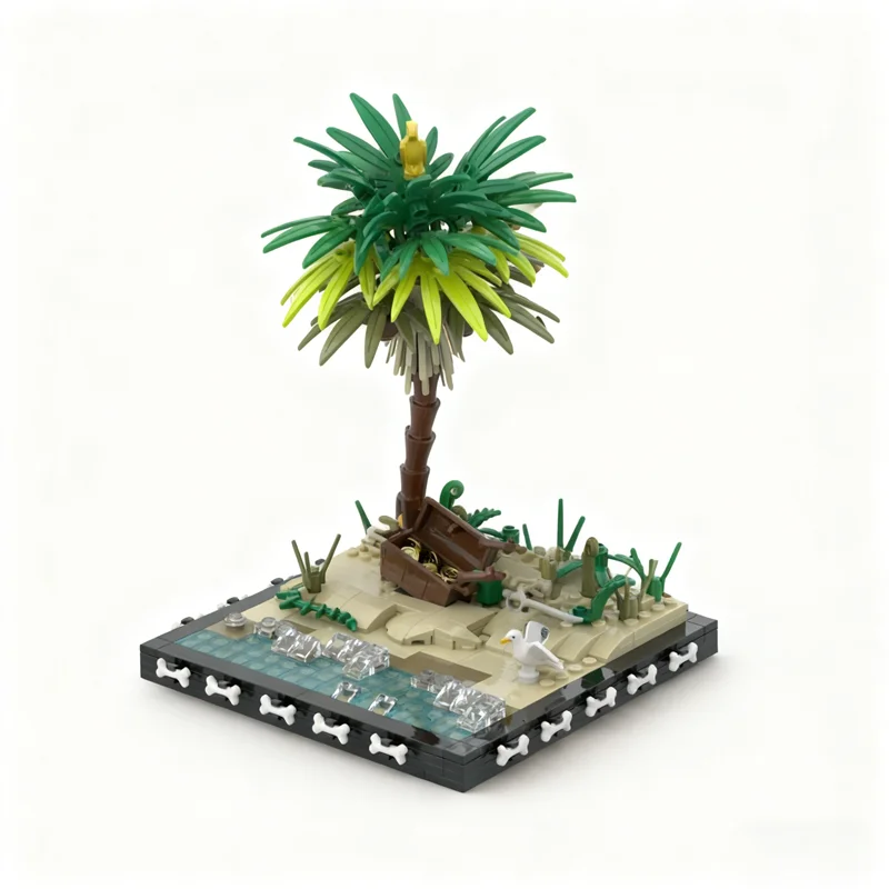 320pcs MOC Treasure Dig Scene Pirates Palm Tree Model Building Blocks Architecture Festival Gifts Toys Creative Brick